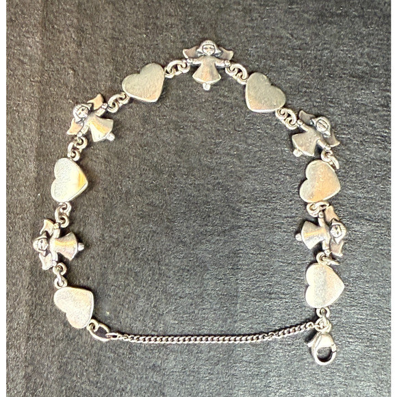Retired James Avery Sterling Silver Heart and Angel Link Bracelet w/Safety Chain - Picture 6 of 13